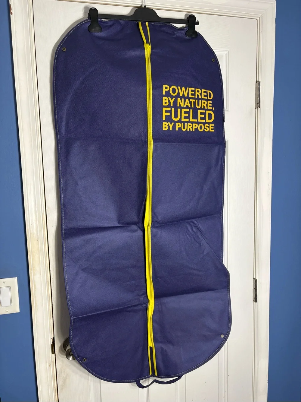 Garment Bag - Navy with Yellow Accents, Powered By Nature Print